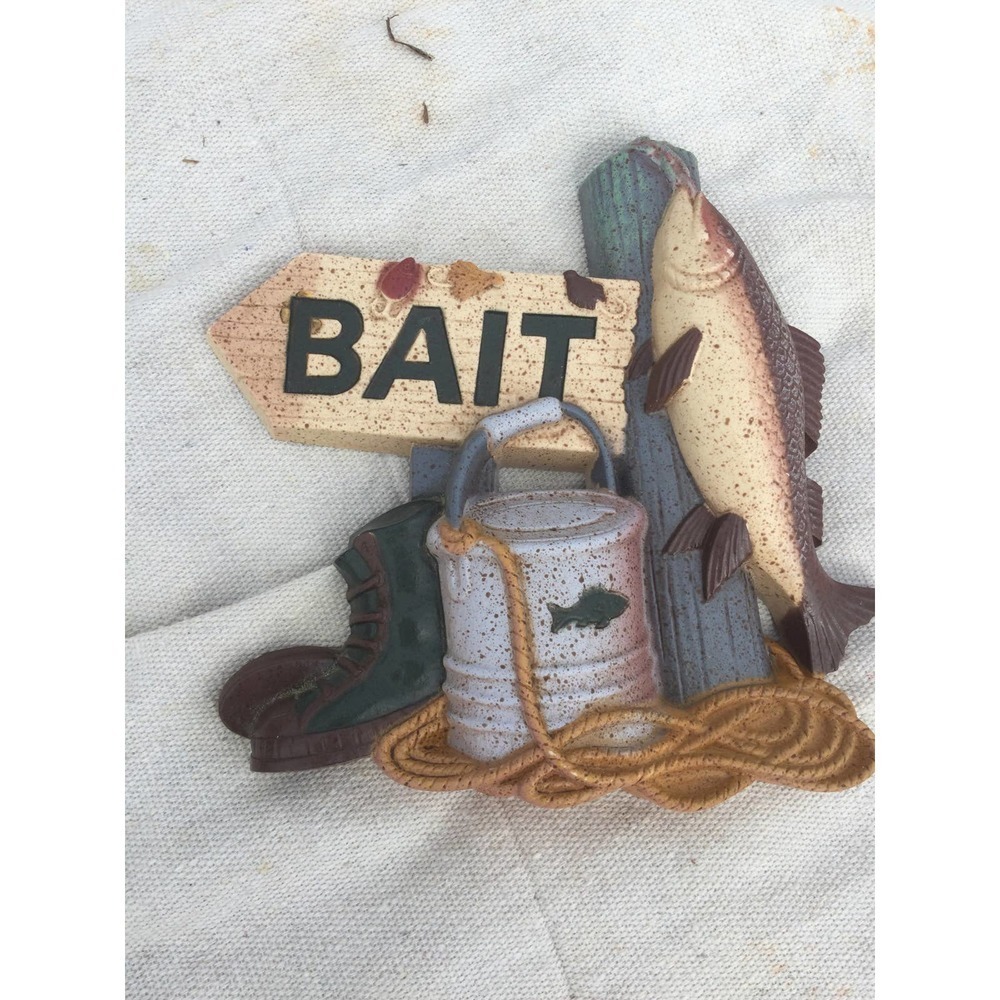 Vintage‎ Home Interiors Fishing Wall Art Bait Fish 70s Fisherman Gift Cabin Lake